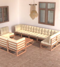 10-tlg. Garten-Lounge-Set mit Kissen Massivholz Kiefer