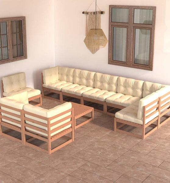 10-tlg. Garten-Lounge-Set mit Kissen Massivholz Kiefer