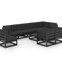 10-tlg. Garten-Lounge-Set mit Kissen Massivholz Kiefer