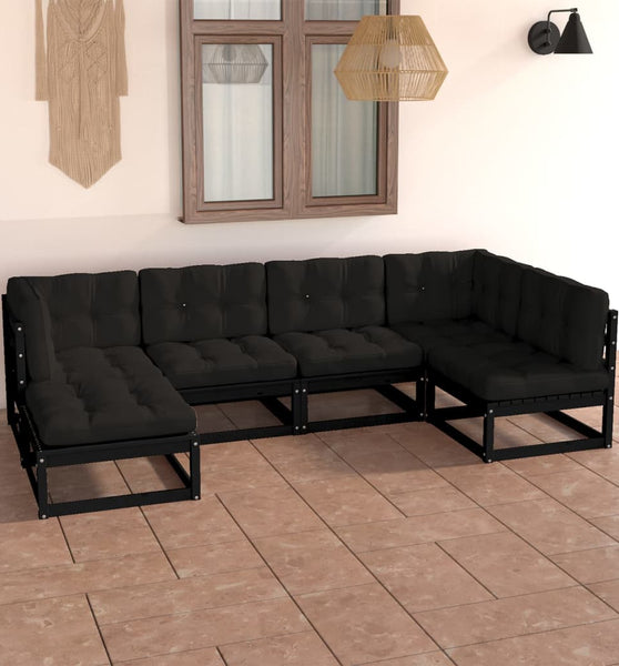 6-tlg. Garten-Lounge-Set mit Kissen Massivholz Kiefer