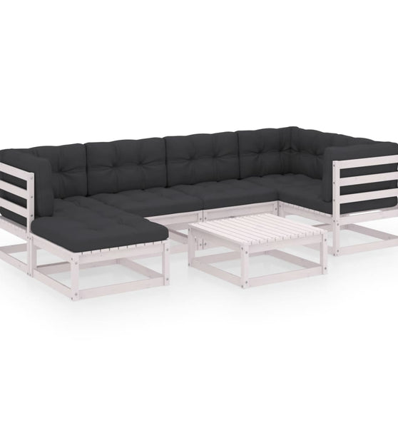 7-tlg. Garten-Lounge-Set mit Kissen Massivholz Kiefer