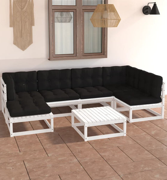 7-tlg. Garten-Lounge-Set mit Kissen Massivholz Kiefer