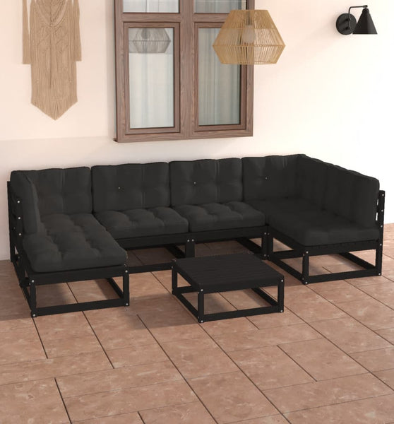 7-tlg. Garten-Lounge-Set mit Kissen Massivholz Kiefer