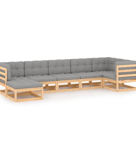 7-tlg. Garten-Lounge-Set mit Kissen Massivholz Kiefer