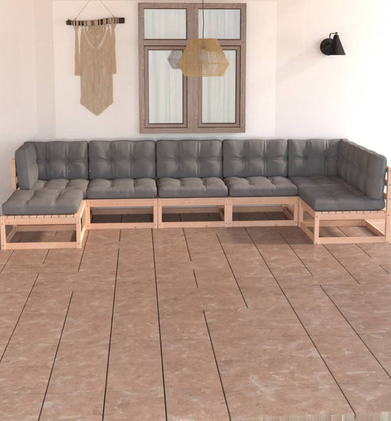 7-tlg. Garten-Lounge-Set mit Kissen Massivholz Kiefer