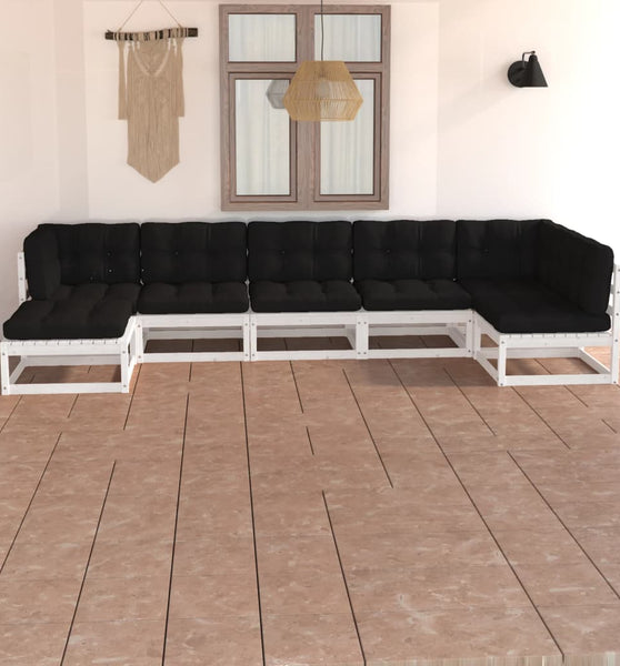 7-tlg. Garten-Lounge-Set mit Kissen Massivholz Kiefer