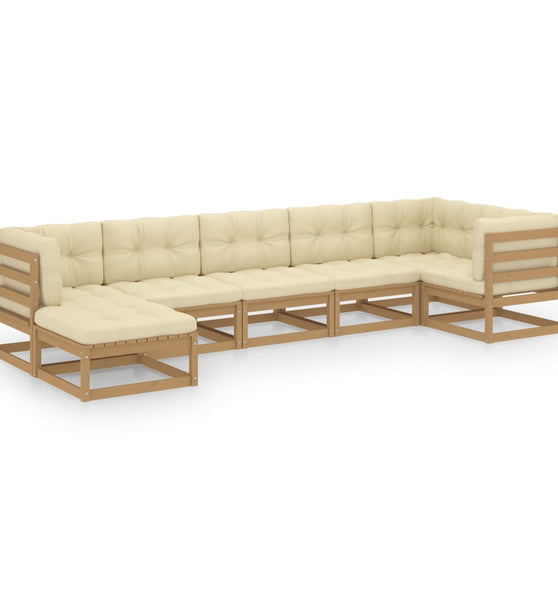 7-tlg. Garten-Lounge-Set mit Kissen Massivholz Kiefer