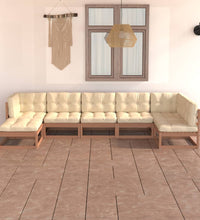 7-tlg. Garten-Lounge-Set mit Kissen Massivholz Kiefer