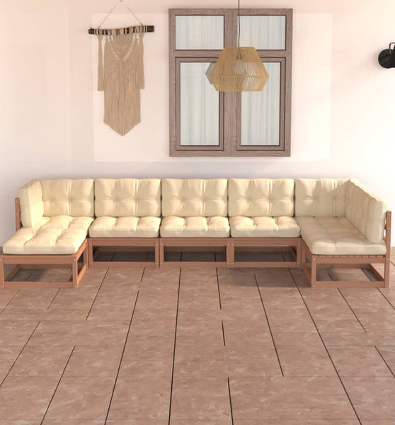 7-tlg. Garten-Lounge-Set mit Kissen Massivholz Kiefer