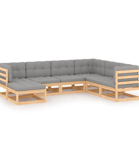 7-tlg. Garten-Lounge-Set mit Kissen Massivholz Kiefer