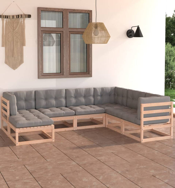 7-tlg. Garten-Lounge-Set mit Kissen Massivholz Kiefer