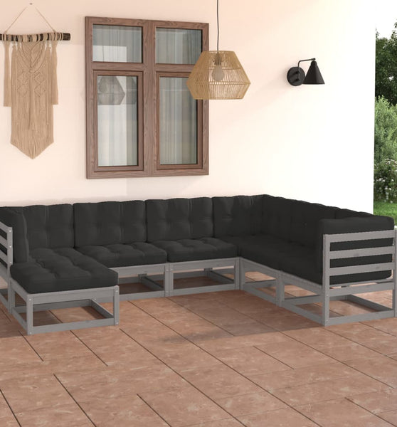 7-tlg. Garten-Lounge-Set mit Kissen Massivholz Kiefer