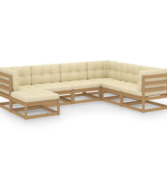 7-tlg. Garten-Lounge-Set mit Kissen Massivholz Kiefer