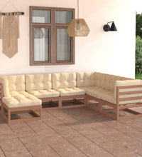 7-tlg. Garten-Lounge-Set mit Kissen Massivholz Kiefer