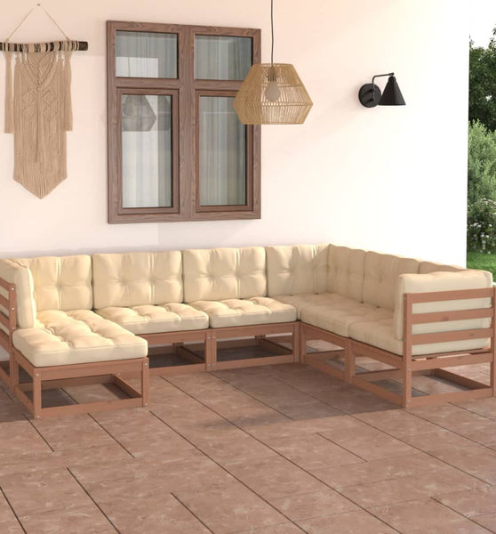 7-tlg. Garten-Lounge-Set mit Kissen Massivholz Kiefer