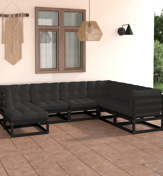 7-tlg. Garten-Lounge-Set mit Kissen Massivholz Kiefer