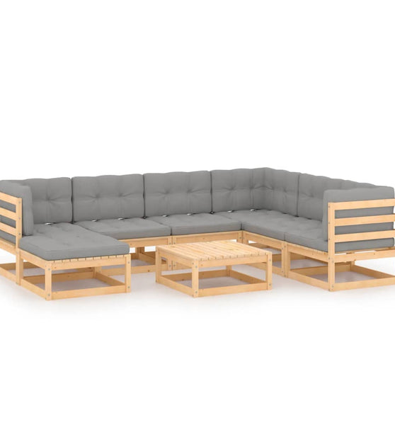 8-tlg. Garten-Lounge-Set mit Kissen Massivholz Kiefer