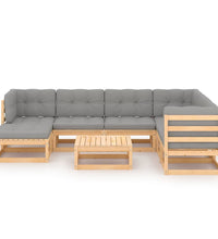 8-tlg. Garten-Lounge-Set mit Kissen Massivholz Kiefer