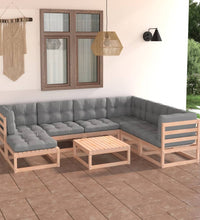 8-tlg. Garten-Lounge-Set mit Kissen Massivholz Kiefer