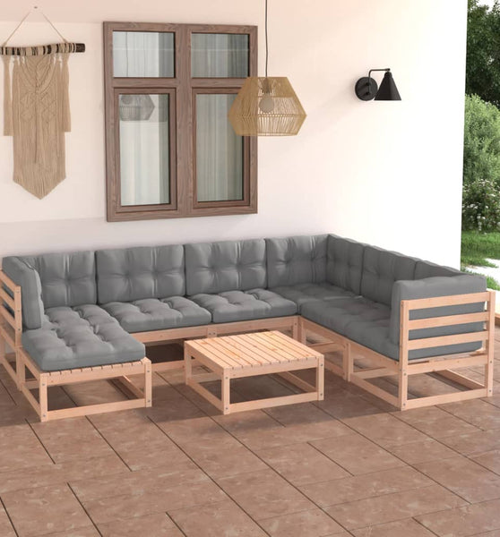 8-tlg. Garten-Lounge-Set mit Kissen Massivholz Kiefer