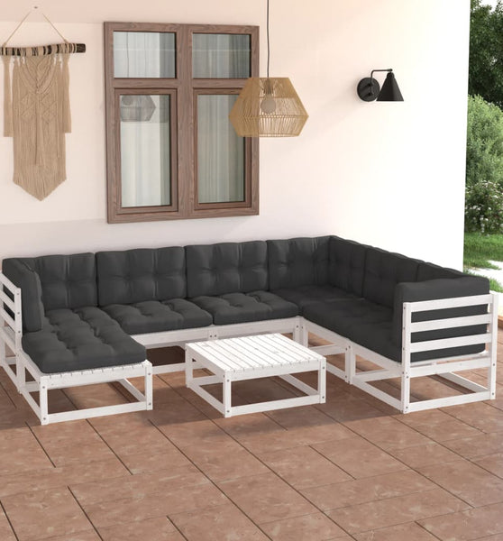 8-tlg. Garten-Lounge-Set mit Kissen Massivholz Kiefer