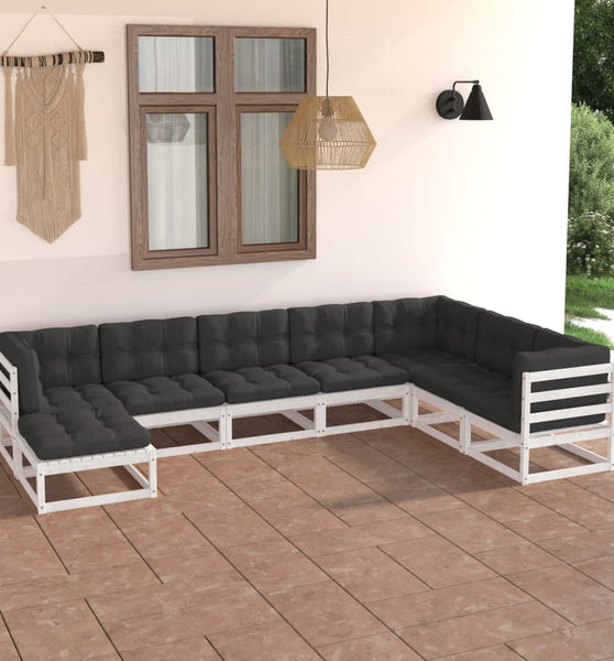 8-tlg. Garten-Lounge-Set mit Kissen Massivholz Kiefer