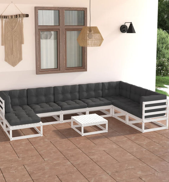 9-tlg. Garten-Lounge-Set mit Kissen Massivholz Kiefer