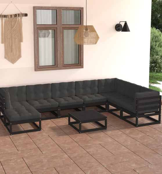 9-tlg. Garten-Lounge-Set mit Kissen Massivholz Kiefer