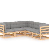 5-tlg. Garten-Lounge-Set mit Kissen Massivholz Kiefer