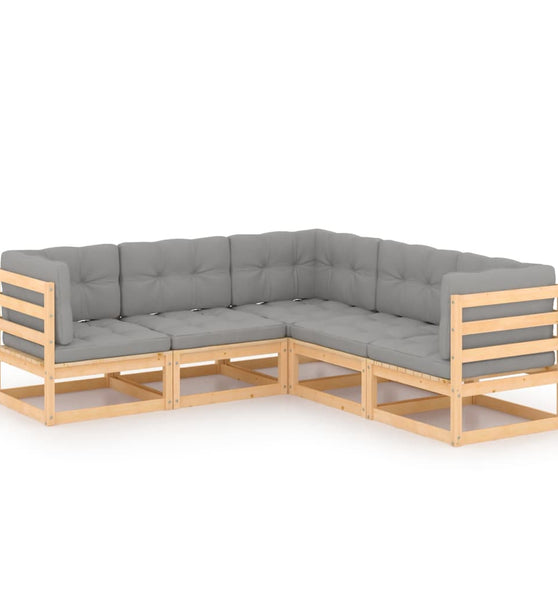 5-tlg. Garten-Lounge-Set mit Kissen Massivholz Kiefer