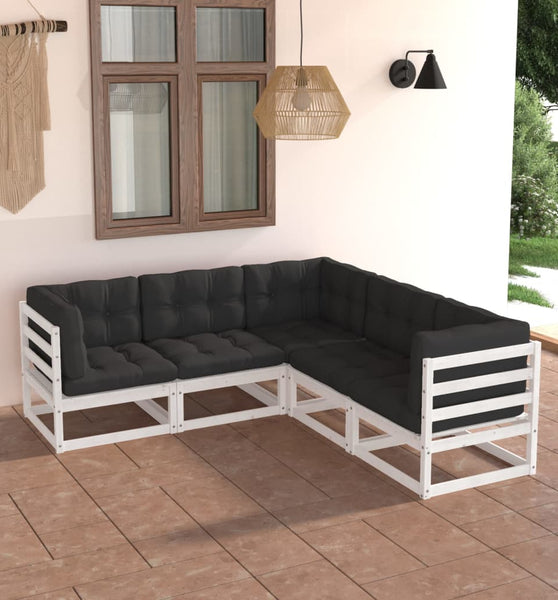 5-tlg. Garten-Lounge-Set mit Kissen Massivholz Kiefer