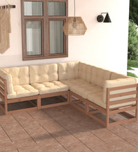 5-tlg. Garten-Lounge-Set mit Kissen Massivholz Kiefer