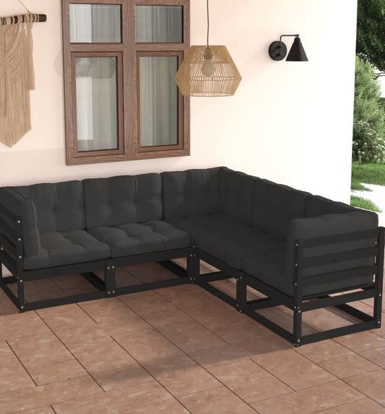 5-tlg. Garten-Lounge-Set mit Kissen Massivholz Kiefer