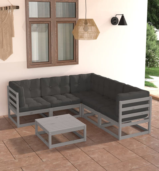 6-tlg. Garten-Lounge-Set mit Kissen Massivholz Kiefer