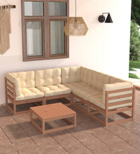 6-tlg. Garten-Lounge-Set mit Kissen Massivholz Kiefer