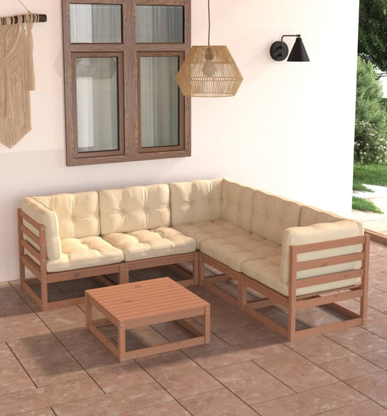 6-tlg. Garten-Lounge-Set mit Kissen Massivholz Kiefer