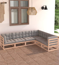 6-tlg. Garten-Lounge-Set mit Kissen Massivholz Kiefer