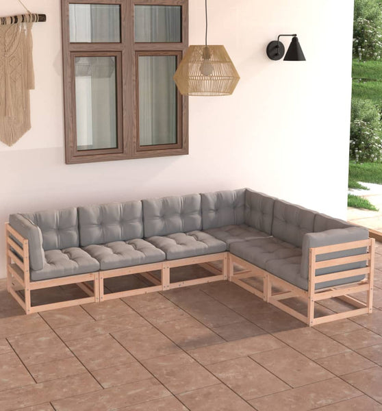 6-tlg. Garten-Lounge-Set mit Kissen Massivholz Kiefer