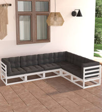 6-tlg. Garten-Lounge-Set mit Kissen Massivholz Kiefer