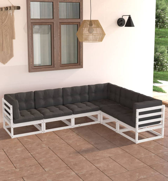 6-tlg. Garten-Lounge-Set mit Kissen Massivholz Kiefer