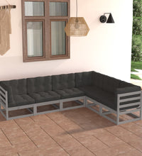 6-tlg. Garten-Lounge-Set mit Kissen Massivholz Kiefer