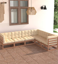 6-tlg. Garten-Lounge-Set mit Kissen Massivholz Kiefer