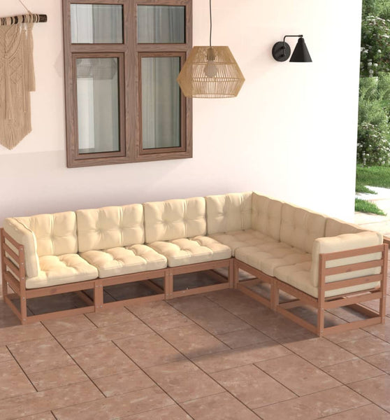 6-tlg. Garten-Lounge-Set mit Kissen Massivholz Kiefer