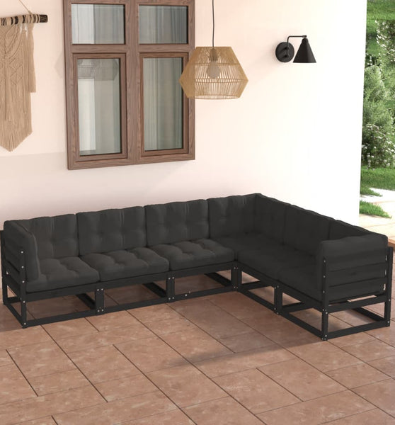 6-tlg. Garten-Lounge-Set mit Kissen Massivholz Kiefer