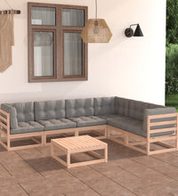 7-tlg. Garten-Lounge-Set mit Kissen Massivholz Kiefer