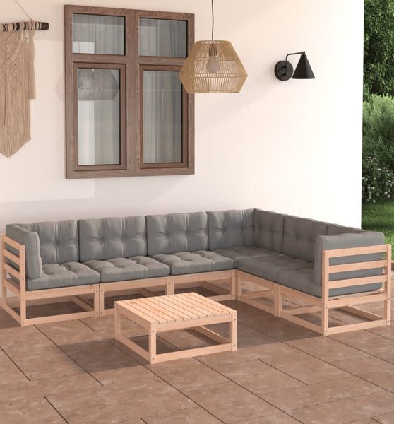 7-tlg. Garten-Lounge-Set mit Kissen Massivholz Kiefer