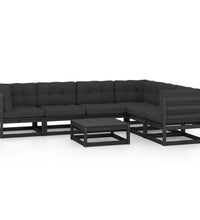 7-tlg. Garten-Lounge-Set mit Kissen Schwarz Massivholz Kiefer