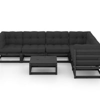 7-tlg. Garten-Lounge-Set mit Kissen Schwarz Massivholz Kiefer