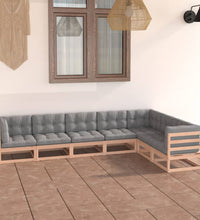 7-tlg. Garten-Lounge-Set mit Kissen Massivholz Kiefer