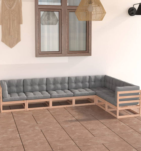 7-tlg. Garten-Lounge-Set mit Kissen Massivholz Kiefer